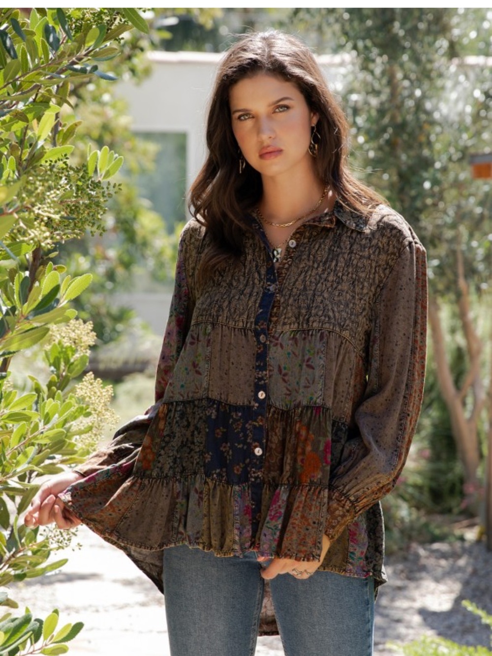 YTF1โ๐๐ค STUNNING FALL JHABLAS Patchwork Boho Button-Front Tunic - Picture 4 of 7